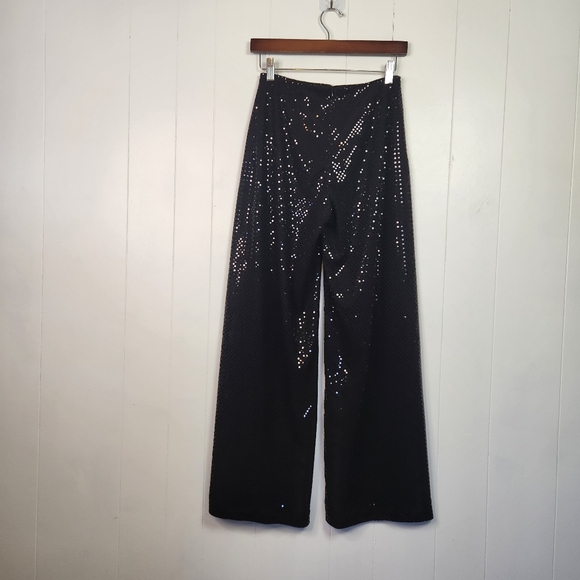 Vintage Joseph Ribkoff 1990s Black Glitter Wide Leg Flare High Rise Pants size 6 - Picture 5 of 11